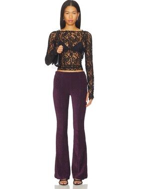 Free People Penny Pull On Velvet Pant in Vintage Grape XS